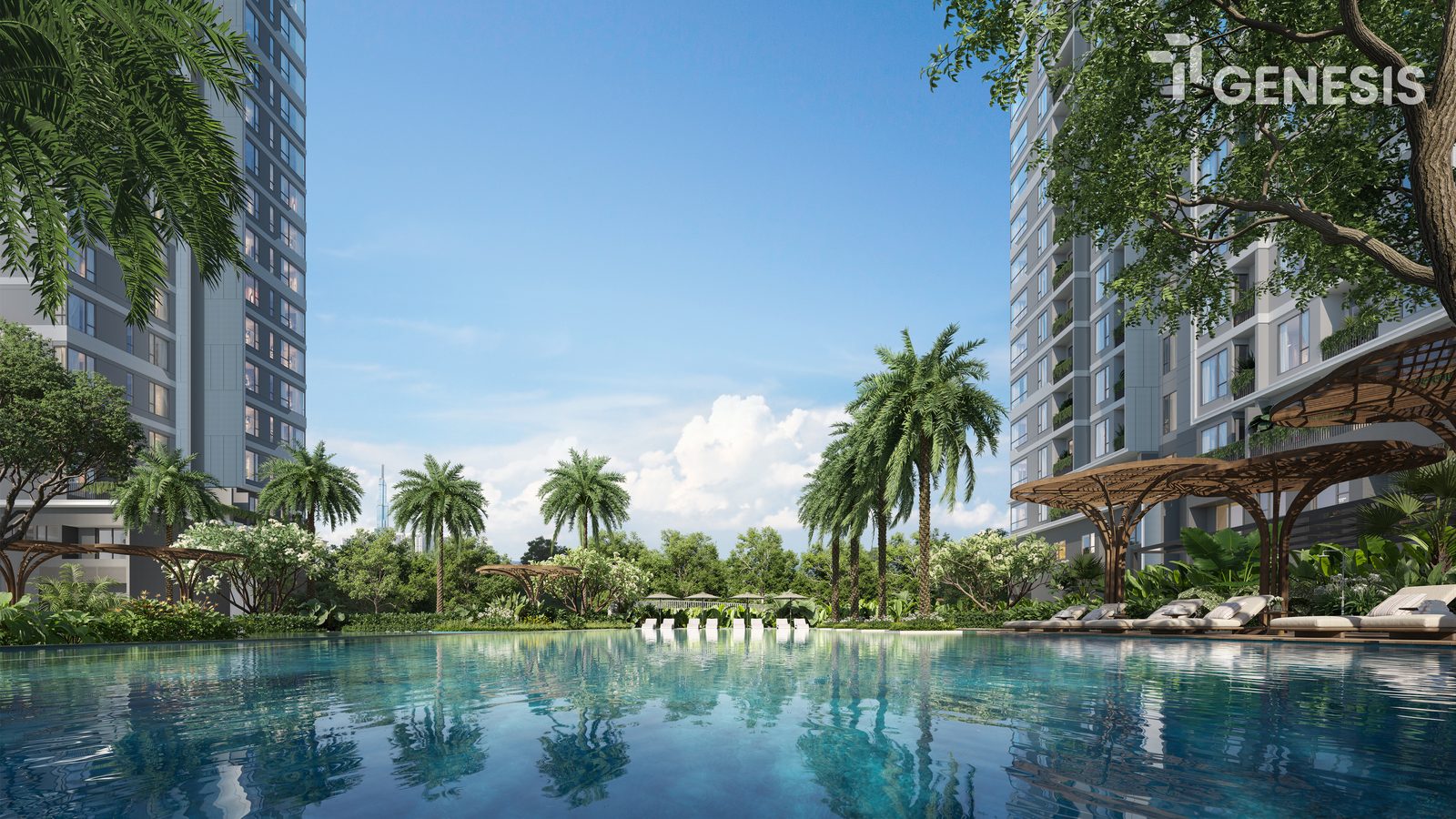 Hồ bơi resort giữa hai tháp TT Genesis