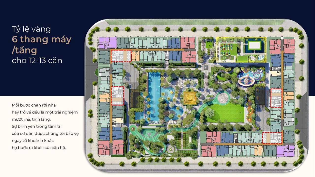 Mặt bằng tầng điển hình TT Genesis 6 thang máy cho 12–13 căn